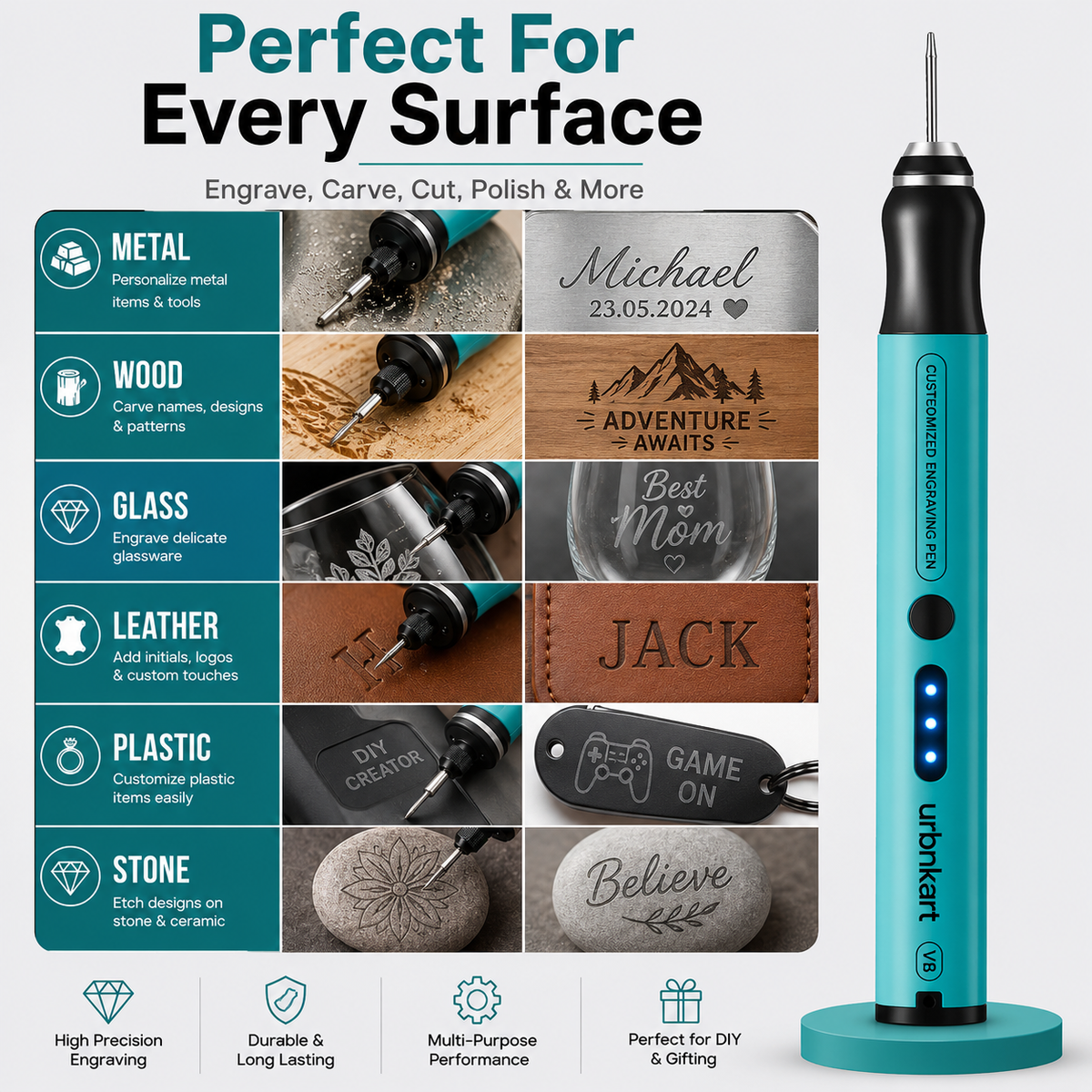 Wireless Engraving Pen Kit for Jewelry, Wood, Metal, Glass & Plastic